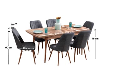 Teral Matgrupp Förlängningsbar 130-170 cm med 6 Stolar - Antracit - Möbler - Bord & matgrupper - Matgrupper