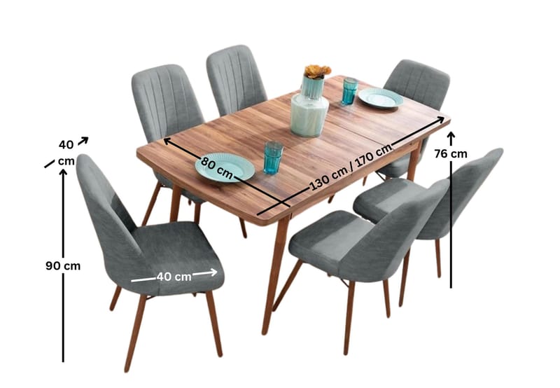Teral Matgrupp Förlängningsbar 130-170 cm med 6 Stolar - Möbler - Bord & matgrupper - Matgrupper