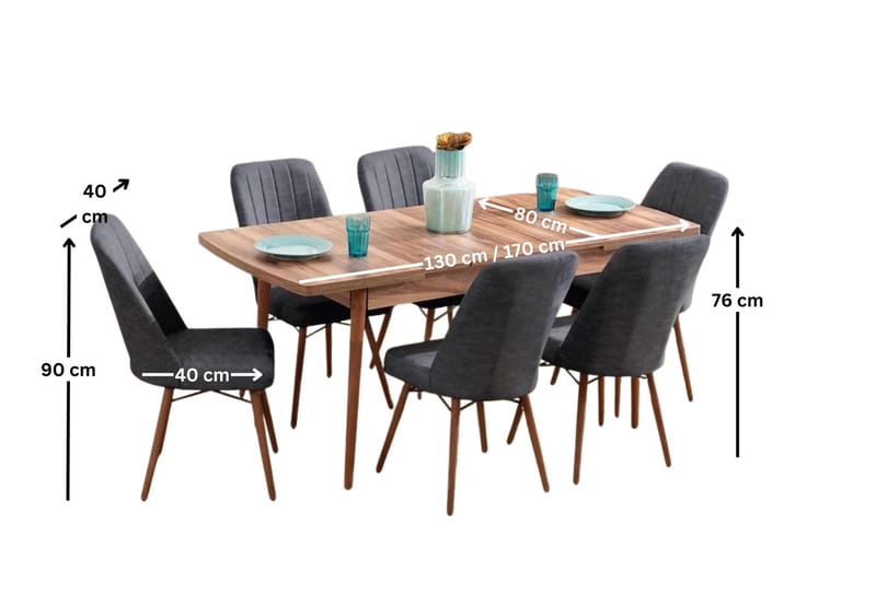 Teral Matgrupp Förlängningsbar 130-170 cm med 6 Stolar - Möbler - Bord & matgrupper - Matgrupper