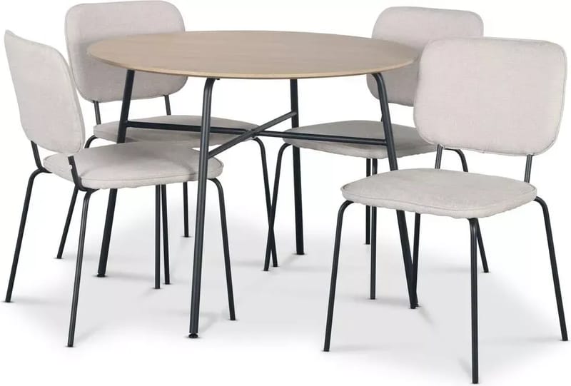 Tofta matgrupp Ø100 cm bord i ljust trä + 4 st Lokrume beige stolar, Ljust trä / Beige