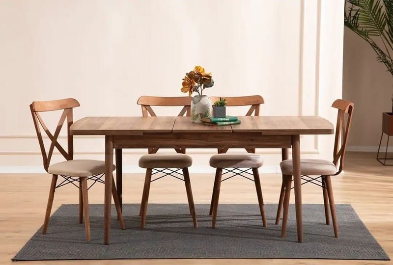 Toolenpas Matgrupp Bord 130 cm + 4 Stolar - Brun - Möbler - Bord & matgrupper - Matgrupper