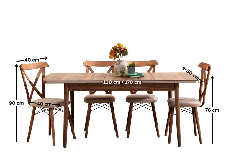 Toolenpas Matgrupp Bord 130 cm + 4 Stolar - Brun - Möbler - Bord & matgrupper - Matgrupper