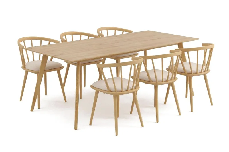 Tyrö Matgrupp 190 cm Ek med 6 st Tyrö Karmstolar med Dyna - Ek - Möbler - Bord & matgrupper - Matgrupper