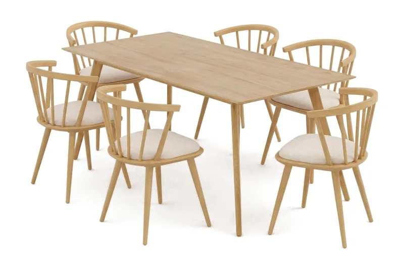 Tyrö Matgrupp 190 cm med 6 st Tyrö Karmstolar med Dyna - Ek - Möbler - Bord & matgrupper - Matgrupper