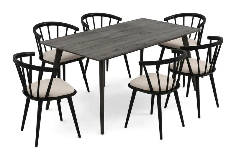 Tyrö Matgrupp 190 cm Rökt ek med 6 st Tyrö Karmstolar med Dyna - Rökt ek - Möbler - Bord & matgrupper - Matgrupper