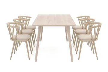 Tyrö Matgrupp 190 cm Whitewash med 6 st Tyrö Karmstolar med Dyna - Vitlaserad ek - Möbler - Bord & matgrupper - Matgrupper