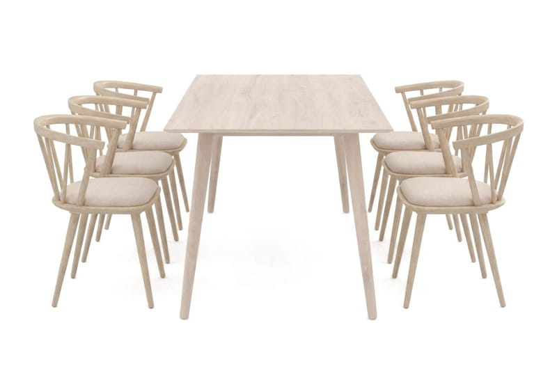 Tyrö Matgrupp 190 cm Whitewash med 6 st Tyrö Karmstolar med Dyna - Vitlaserad ek - Möbler - Bord & matgrupper - Matgrupper