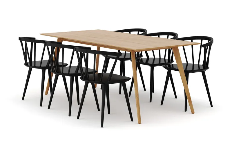 Tyrö Matgrupp med 6 st Tyrö Karmstolar, Oak/Black