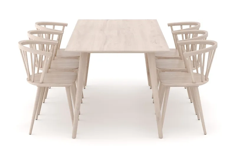 Tyrö Matgrupp med 6 st Tyrö Karmstolar - Whitewash/Whitewash - Möbler - Bord & matgrupper - Matgrupper