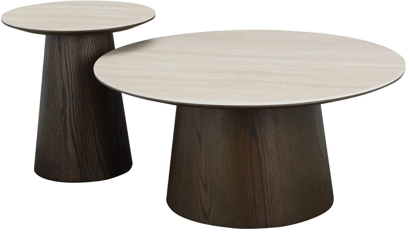 Ullern 90 cm Runt Soffbord i Keramik med Träunderrede - Ljusbeige - Möbler - Bord & matgrupper - Soffbord
