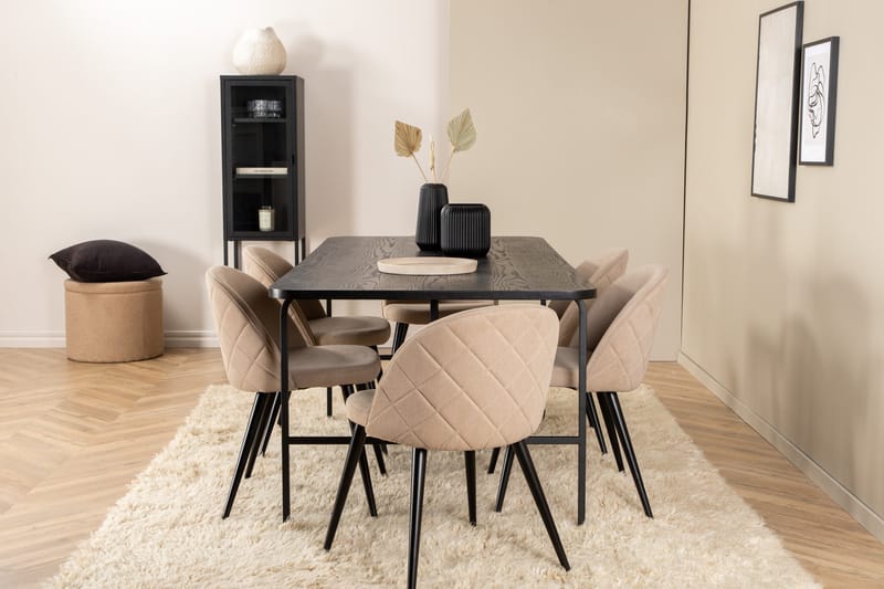 Uno Matgrupp 200 cm Rektangulär med 6 Velvet stolar, Beige