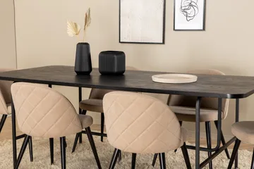 Uno Matgrupp 200 cm Rektangulär med 6 Velvet stolar - Beige - Möbler - Bord & matgrupper - Matgrupper