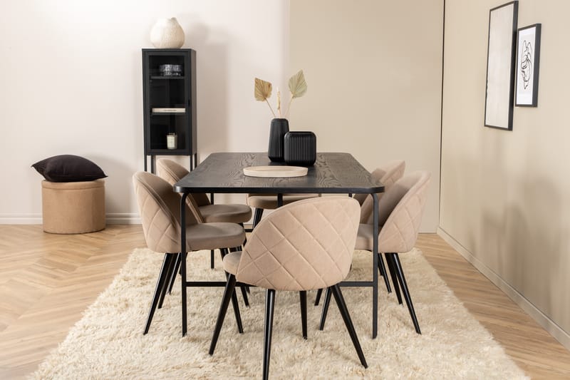 Uno Matgrupp 200 cm Rektangulär med 6 Velvet stolar - Beige - Möbler - Bord & matgrupper - Matgrupper