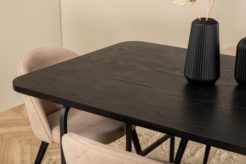 Uno Matgrupp 200 cm Rektangulär med 6 Velvet stolar - Beige - Möbler - Bord & matgrupper - Matgrupper