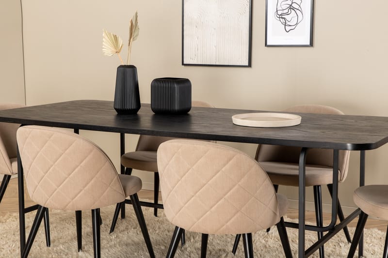 Uno Matgrupp 200 cm Rektangulär med 6 Velvet stolar - Beige - Möbler - Bord & matgrupper - Matgrupper