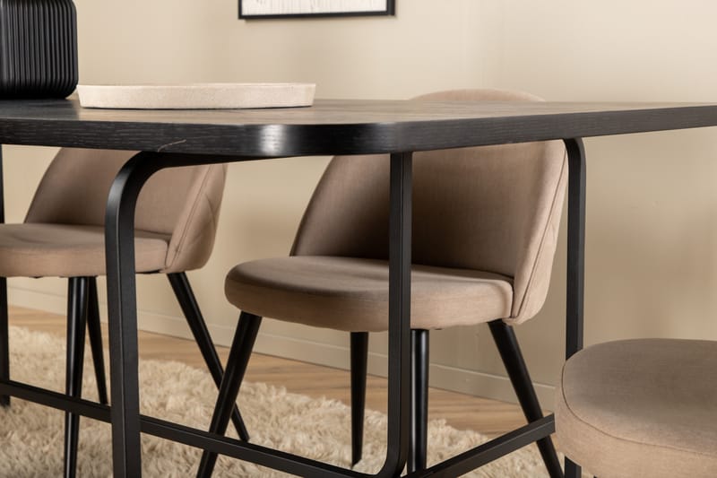 Uno Matgrupp 200 cm Rektangulär med 6 Velvet stolar - Beige - Möbler - Bord & matgrupper - Matgrupper