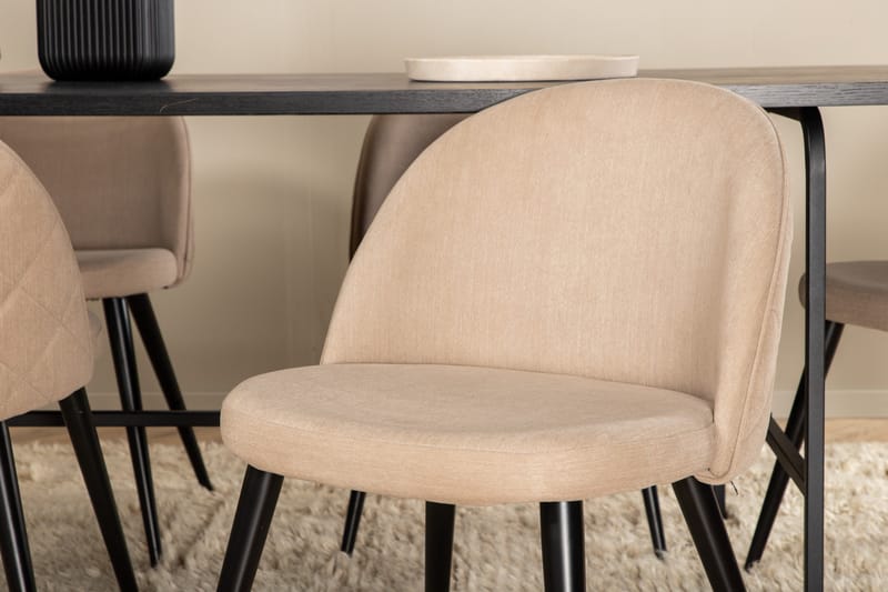 Uno Matgrupp 200 cm Rektangulär med 6 Velvet stolar - Beige - Möbler - Bord & matgrupper - Matgrupper