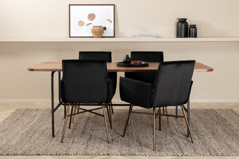 Unos Matgrupp 200 cm Rektangulär med 4 Petra stolar - Svart - Möbler - Bord & matgrupper - Matgrupper