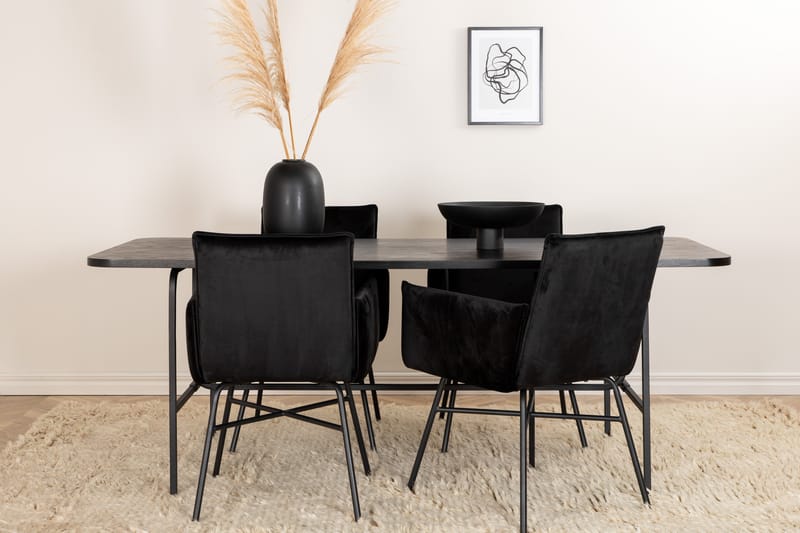 Unos Matgrupp 200 cm Rektangulär med 4 Petra stolar - Svart - Möbler - Bord & matgrupper - Matgrupper