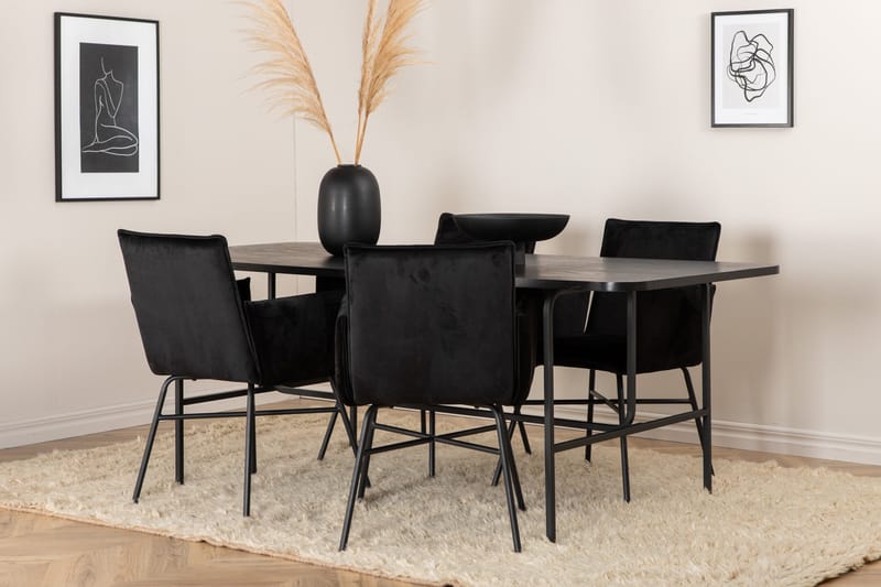 Unos Matgrupp 200 cm Rektangulär med 4 Petra stolar - Svart - Möbler - Bord & matgrupper - Matgrupper