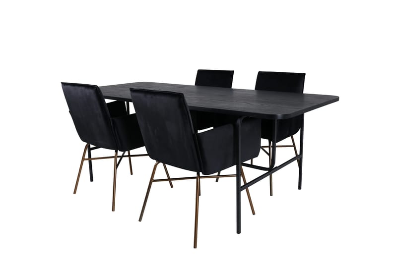 Unos Matgrupp 200 cm Rektangulär med 4 Petra stolar - Svart - Möbler - Bord & matgrupper - Matgrupper