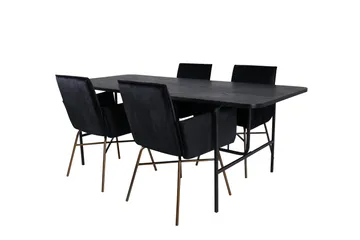 Unos Matgrupp 200 cm Rektangulär med 4 Petra stolar - Svart - Möbler - Bord & matgrupper - Matgrupper
