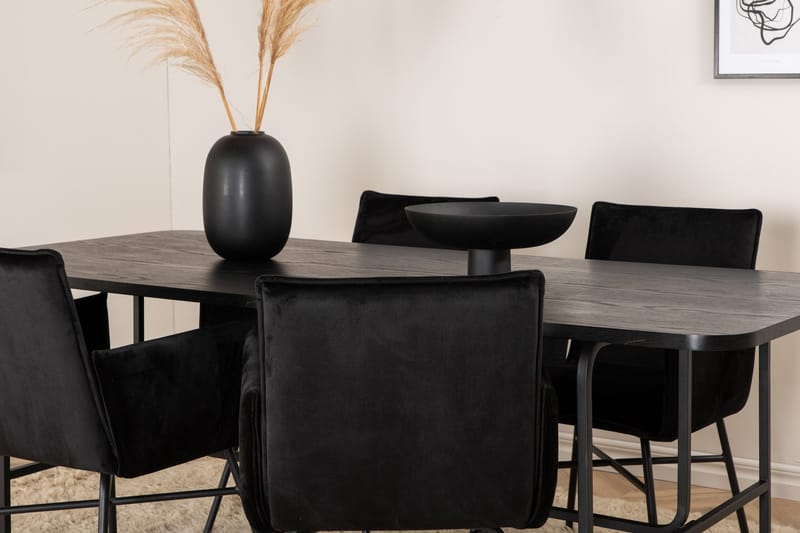 Unos Matgrupp 200 cm Rektangulär med 4 Petra stolar - Svart - Möbler - Bord & matgrupper - Matgrupper