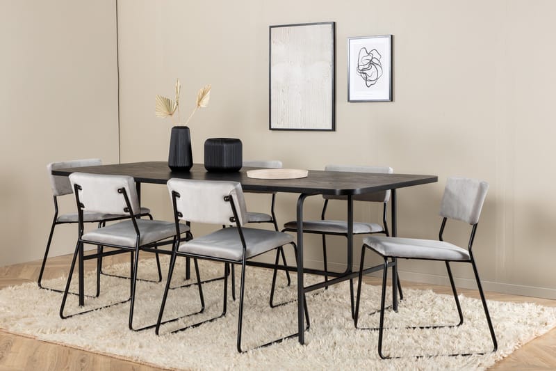 Unos Matgrupp 200 cm Rektangulär med 6 Kenth stolar - Svart - Möbler - Bord & matgrupper - Matgrupper