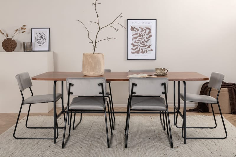 Unos Matgrupp 200 cm Rektangulär med 6 Kenth stolar - Svart - Möbler - Bord & matgrupper - Matgrupper