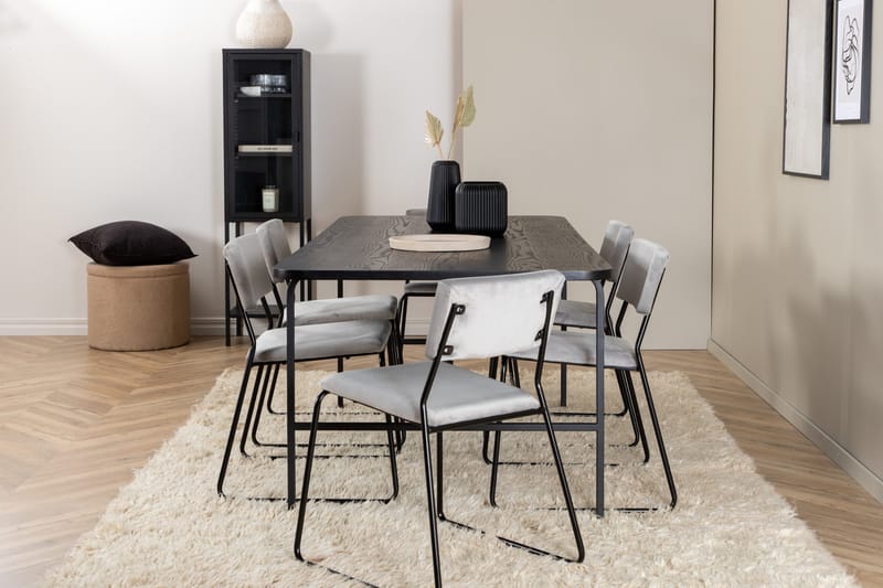 Unos Matgrupp 200 cm Rektangulär med 6 Kenth stolar - Svart - Möbler - Bord & matgrupper - Matgrupper