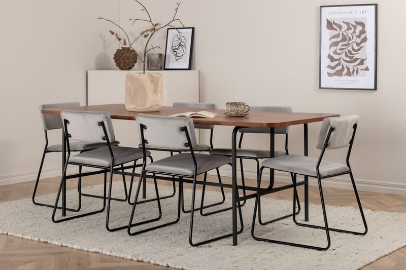 Unos Matgrupp 200 cm Rektangulär med 6 Kenth stolar - Svart - Möbler - Bord & matgrupper - Matgrupper