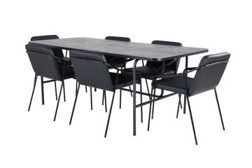 Unos Matgrupp 200 cm Rektangulär med 6 Tvist stolar - Svart - Möbler - Bord & matgrupper - Matgrupper