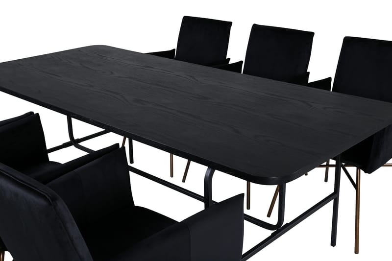 Unos Matgrupp 200 cm Rektangulär med 6 Petra stolar - Svart - Möbler - Bord & matgrupper - Matgrupper