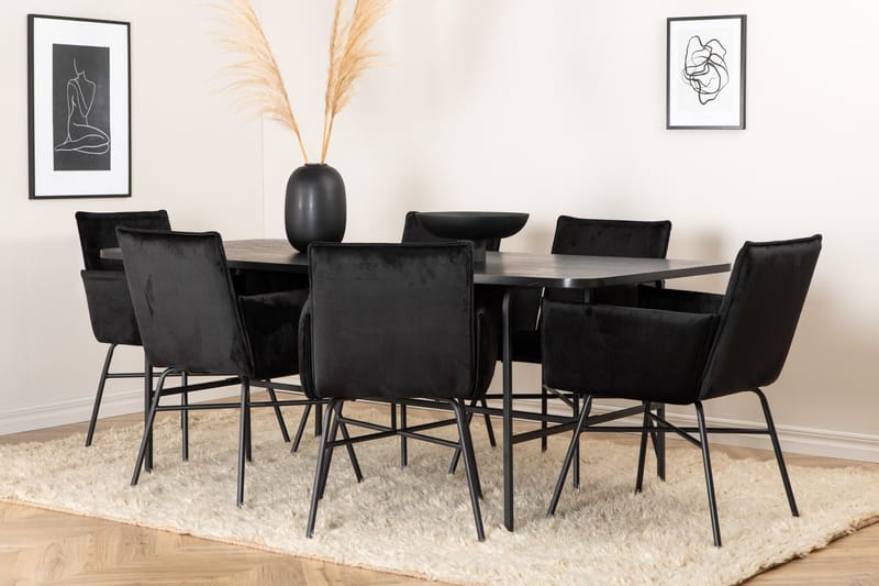 Unos Matgrupp 200 cm Rektangulär med 6 Petra stolar - Svart - Möbler - Bord & matgrupper - Matgrupper