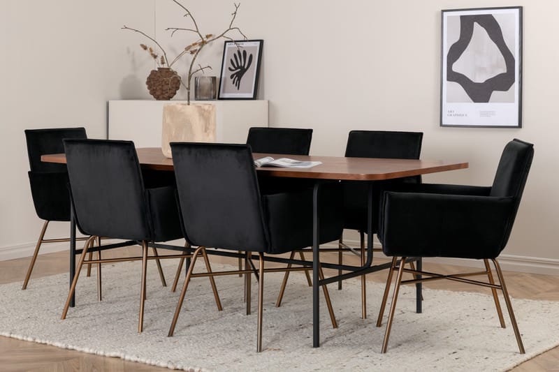 Unos Matgrupp 200 cm Rektangulär med 6 Petra stolar - Svart - Möbler - Bord & matgrupper - Matgrupper