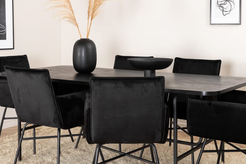 Unos Matgrupp 200 cm Rektangulär med 6 Petra stolar - Svart - Möbler - Bord & matgrupper - Matgrupper