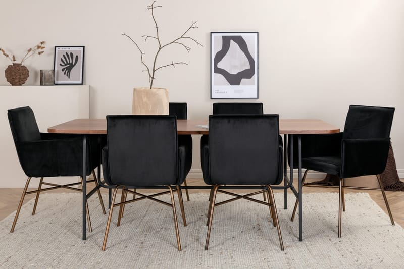 Unos Matgrupp 200 cm Rektangulär med 6 Petra stolar - Svart - Möbler - Bord & matgrupper - Matgrupper