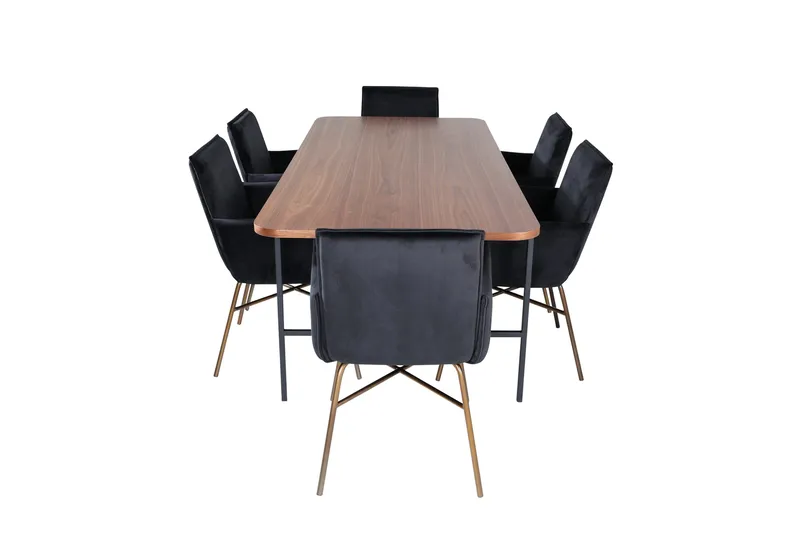 Unos Matgrupp 200 cm Rektangulär med 6 Petra stolar - Svart - Möbler - Bord & matgrupper - Matgrupper