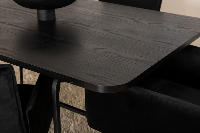 Unos Matgrupp 200 cm Rektangulär med 6 Petra stolar - Svart - Möbler - Bord & matgrupper - Matgrupper