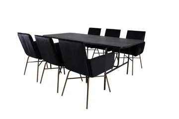 Unos Matgrupp 200 cm Rektangulär med 6 Petra stolar - Svart - Möbler - Bord & matgrupper - Matgrupper