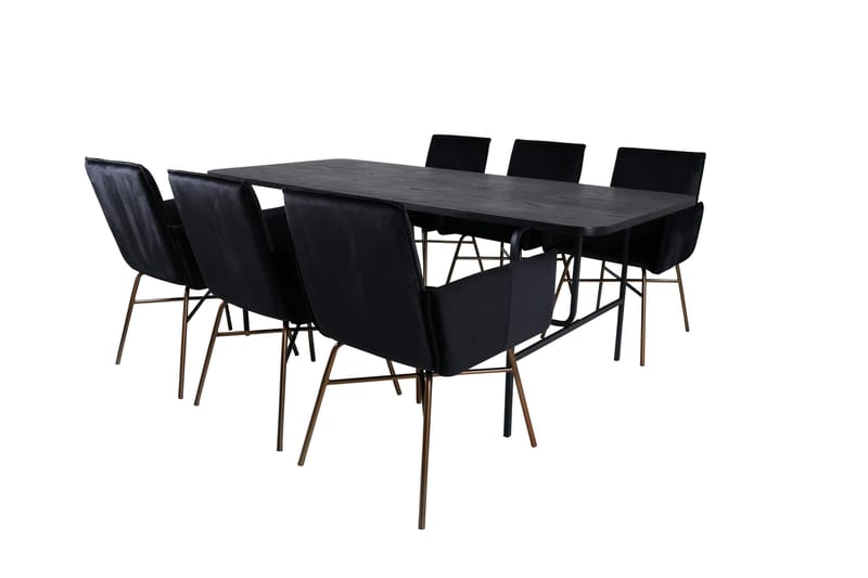 Unos Matgrupp 200 cm Rektangulär med 6 Petra stolar - Svart - Möbler - Bord & matgrupper - Matgrupper