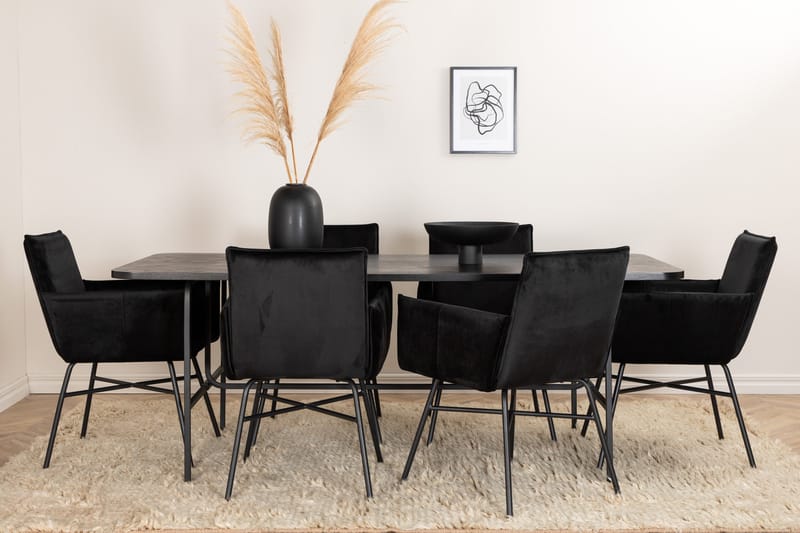 Unos Matgrupp 200 cm Rektangulär med 6 Petra stolar - Svart - Möbler - Bord & matgrupper - Matgrupper