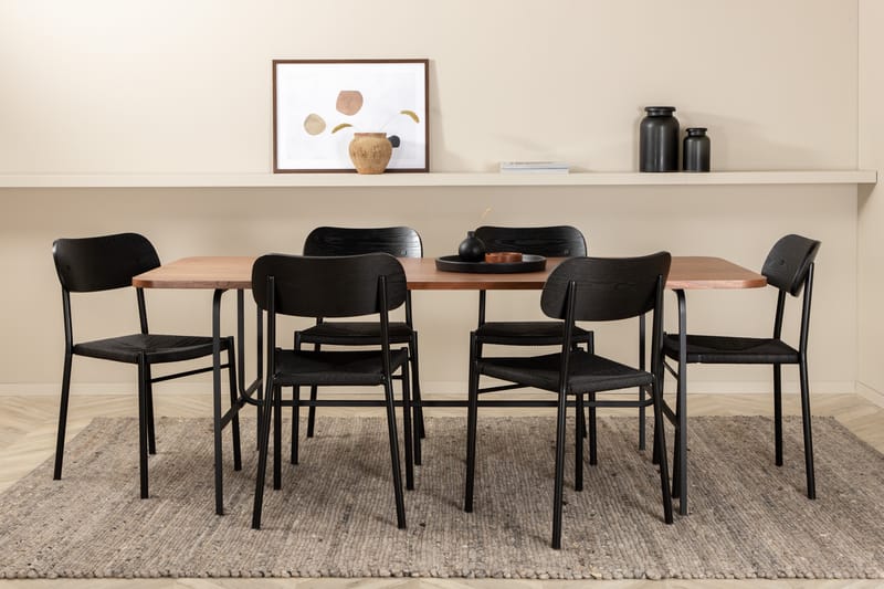 Unos Matgrupp 200 cm Rektangulär med 6 Polly stolar - Svart - Möbler - Bord & matgrupper - Matgrupper