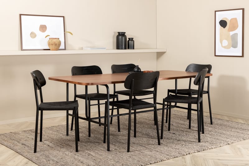 Unos Matgrupp 200 cm Rektangulär med 6 Polly stolar - Svart - Möbler - Bord & matgrupper - Matgrupper