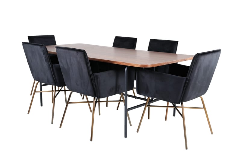 Unos Matgrupp 200 cm Rektangulär med 6 Petra stolar - Svart - Möbler - Bord & matgrupper - Matgrupper