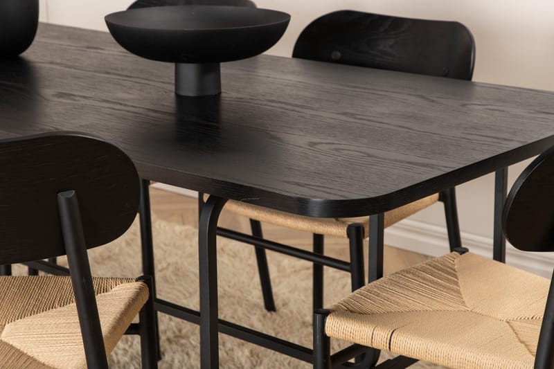 Unos Matgrupp 200 cm Rektangulär med 6 Polly stolar - Svart - Möbler - Bord & matgrupper - Matgrupper