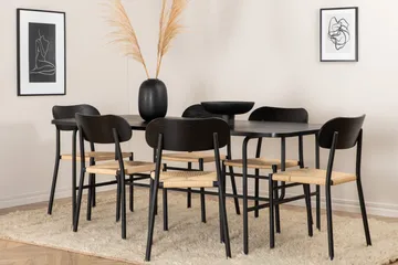 Unos Matgrupp 200 cm Rektangulär med 6 Polly stolar - Svart - Möbler - Bord & matgrupper - Matgrupper