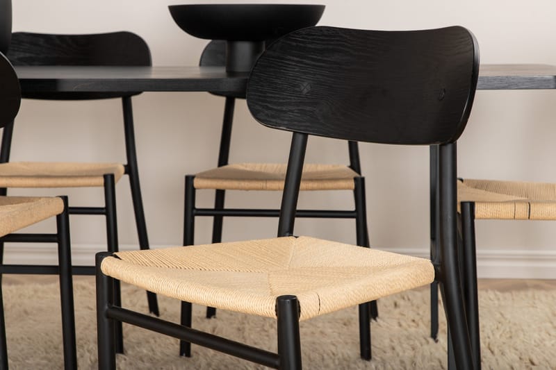 Unos Matgrupp 200 cm Rektangulär med 6 Polly stolar - Svart - Möbler - Bord & matgrupper - Matgrupper