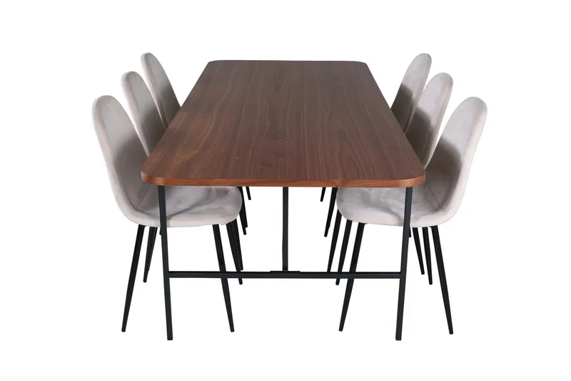 Unos Matgrupp 200 cm Rektangulär med 6 Polar stolar - Beige - Möbler - Bord & matgrupper - Matgrupper