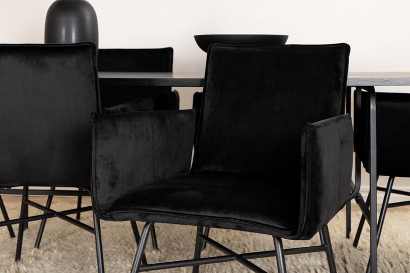 Unos Matgrupp 200 cm Rektangulär med 6 Petra stolar - Svart - Möbler - Bord & matgrupper - Matgrupper